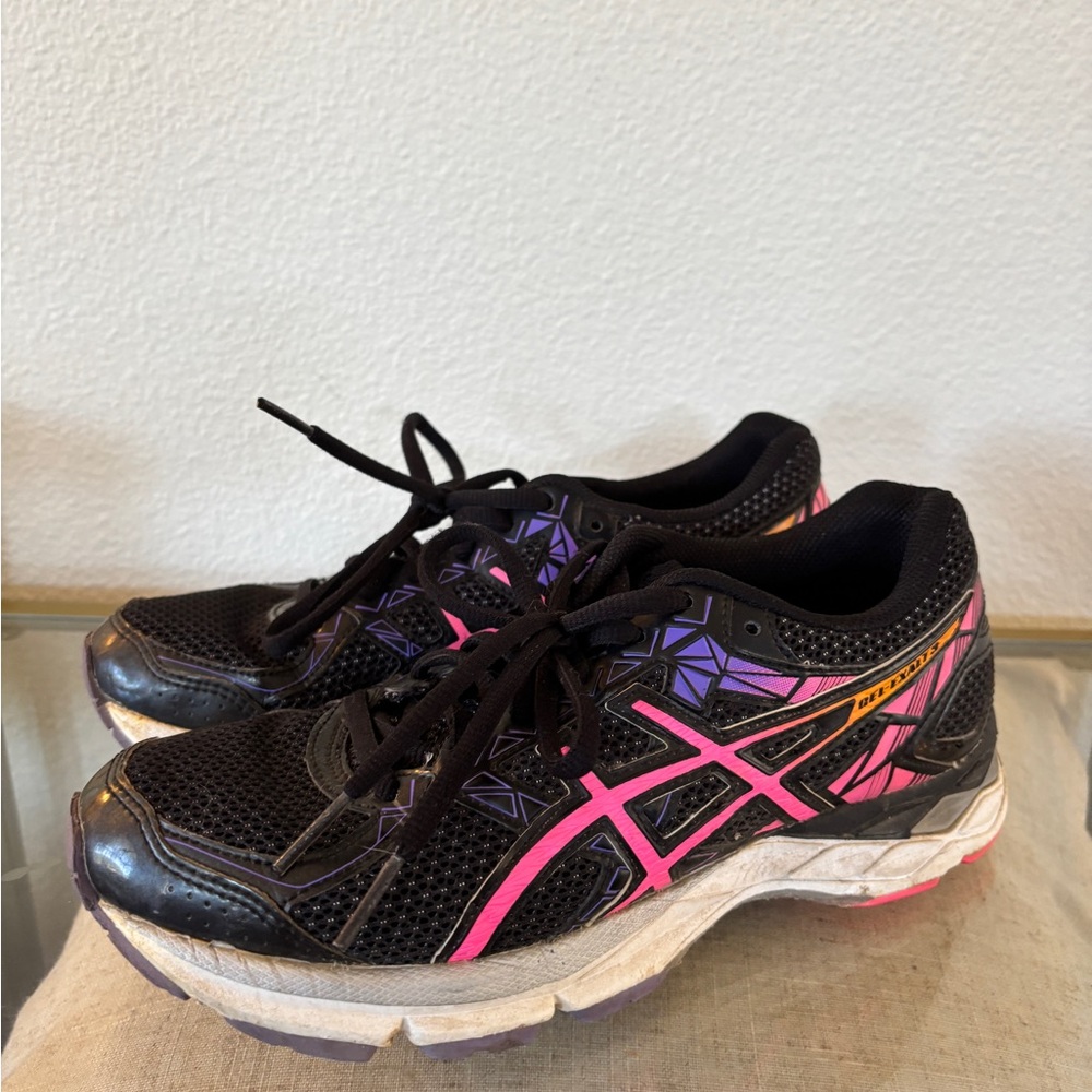 Asics Black and Pink Athletic Shoes with Breathable Mesh